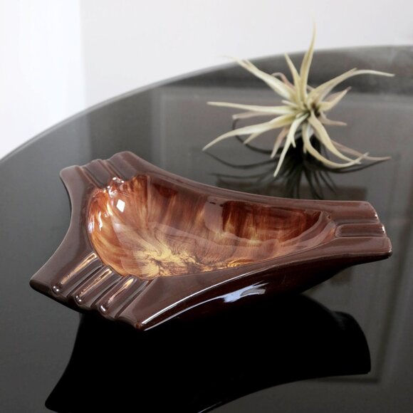 Vintage Harvest Gold Ceramic Ashtray by Blue Mountain Pottery, Brown & Gold Drip - Picture 1 of 7